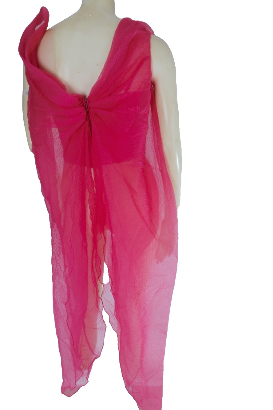 Emporio Armani Hot Pink Fuchsia Draped Organza Cape Train Bustier Crop Top IT 42